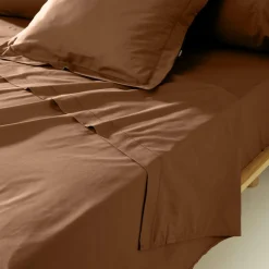 Taie de traversin percale de coton (L185 cm) Cali Marron chocolat