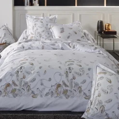 Taie de traversin percale de coton (L200 cm) Plumes Grise