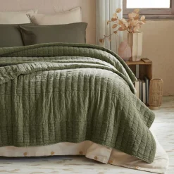 Taie d'oreiller carrée coton (60 x 60 cm) Lena Vert romarin