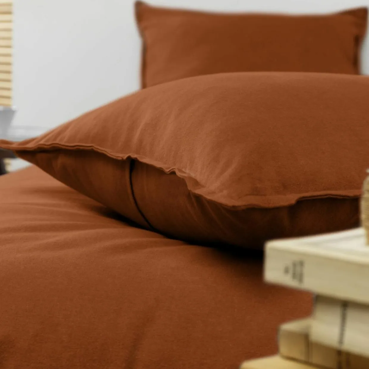 Taie d'oreiller carrée flanelle de coton (80 x 80 cm) Nina Terracotta