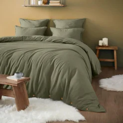 Taie d'oreiller carrée flanelle de coton (63 x 63 cm) Théa Vert romarin