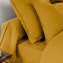 Taie d'oreiller carrée flanelle de coton (80 x 80 cm) Nina Jaune ocre