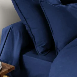 Taie d'oreiller carrée flanelle de coton (80 x 80 cm) Nina Bleu nuit