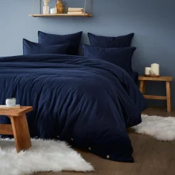 Taie d'oreiller carrée flanelle de coton (80 x 80 cm) Nina Bleu nuit