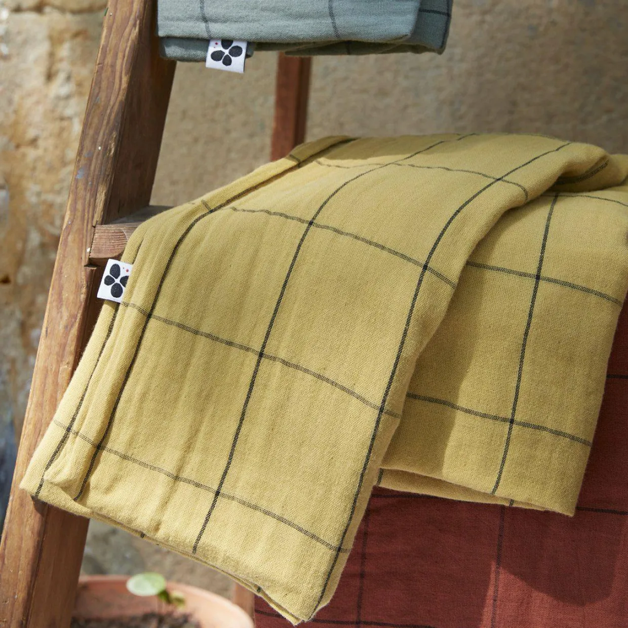 Taie d'oreiller carrée gaze de coton (60 x 60 cm) Gaïa Match Vert romarin