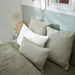 Taie d'oreiller carrée gaze de coton (80 x 80 cm) Gaïa Vichy Vert romarin