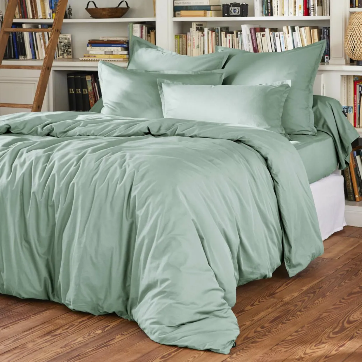 Taie d'oreiller carrée percale de coton (65 x 65 cm) Cali Vert eucalyptus