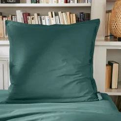 Taie d'oreiller carrée percale de coton (80 x 80 cm) Cali Bleu canard