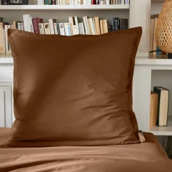 Taie d'oreiller carrée percale de coton (80 x 80 cm) Cali Marron chocolat