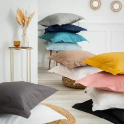 Taie d'oreiller carrée percale de coton (80 x 80 cm) Cali Gris anthracite