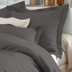 Taie d'oreiller carrée percale de coton (80 x 80 cm) Cali Gris anthracite