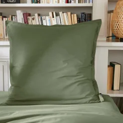 Taie d'oreiller carrée percale de coton (80 x 80 cm) Cali Vert romarin
