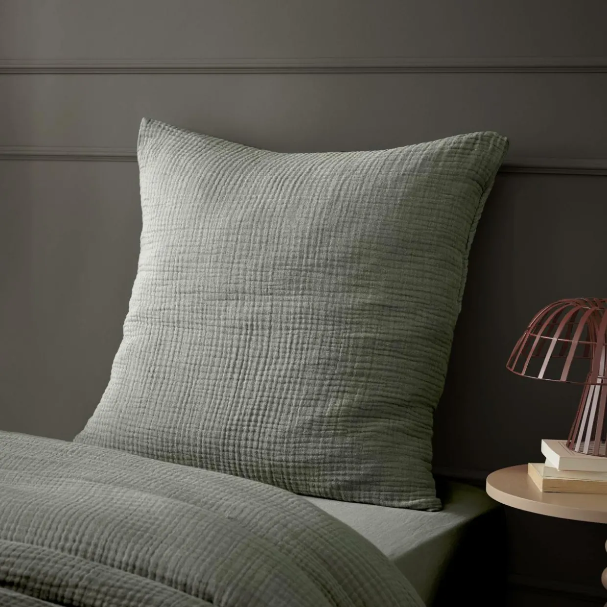 Taie d'oreiller quadruple gaze de coton (60 x 60 cm) Victoria x Gaïa Vert romarin
