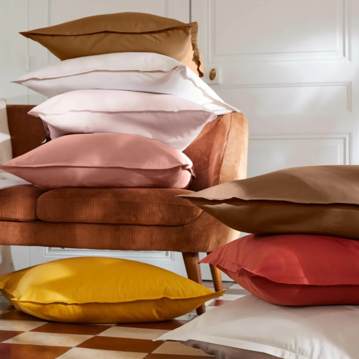 Taie d'oreiller rectangulaire percale de coton (50 x 70 cm) Cali Beige