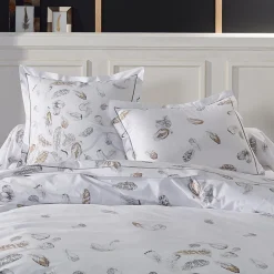 Taie d'oreiller rectangulaire percale de coton (50 x 70 cm) Plumes Grise