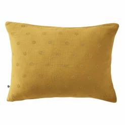 Taie d'oreiller rectangulaire gaze de coton (50 x 70 cm) Gaïa Boho Jaune safran