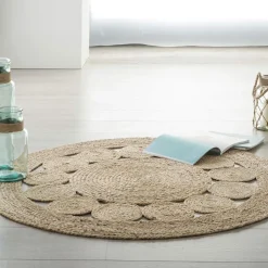 Tapis de salon jute rond (120 cm) Vent Beige naturel