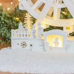 Village de Noël en bois lumineux et animé (H30 cm) Grande roue de Noël