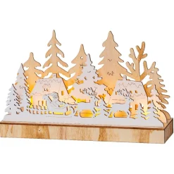 Village de Noël en bois lumineux à piles (30 x 18 cm) Pôle Nord