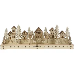 Village de Noël en bois lumineux à piles (45 x H15 cm) Square enchanté Naturel