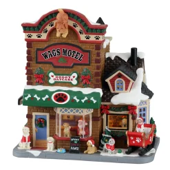 Village de Noël Lemax lumineux Hôtel pour chiens Wags Motel