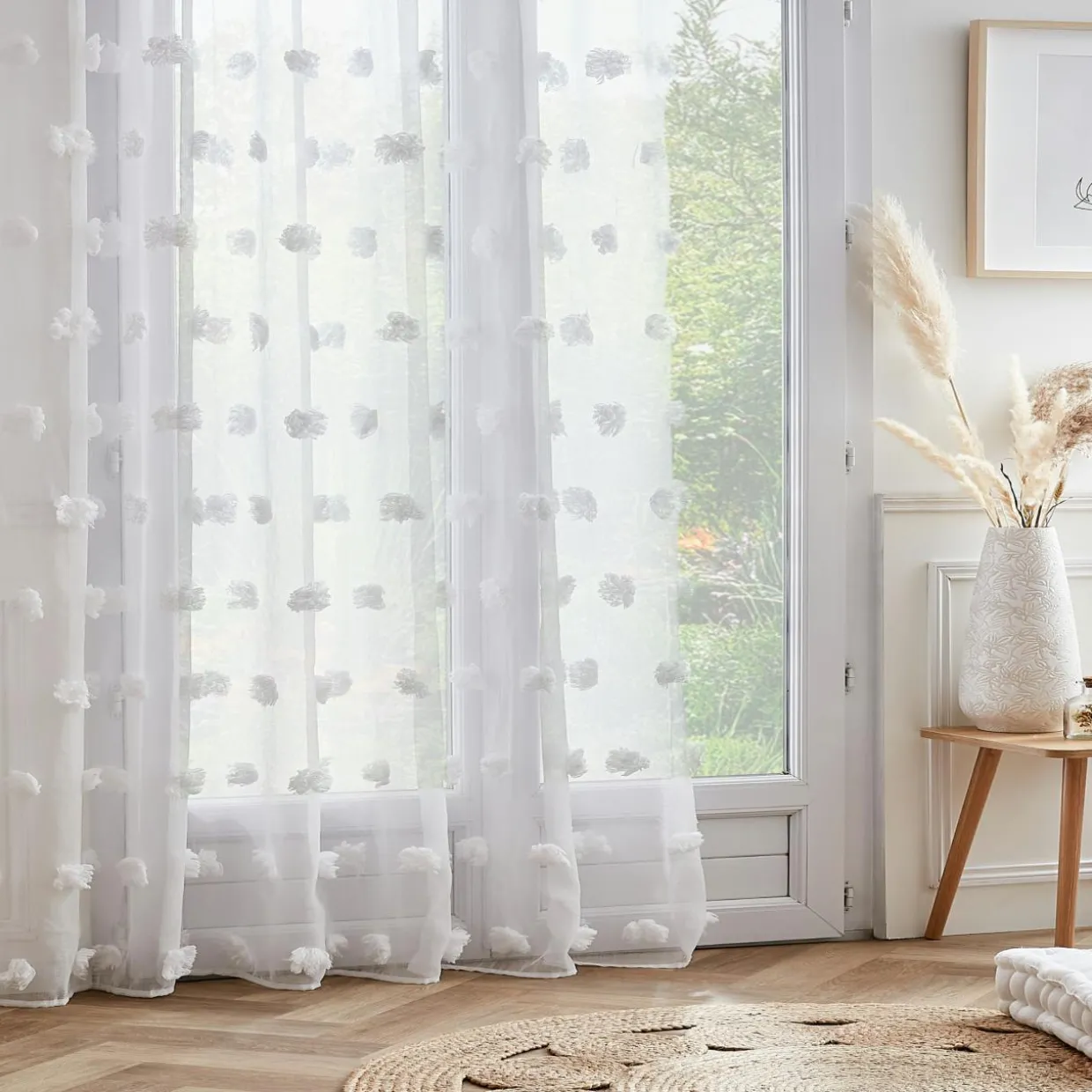 Voilage galon fronceur pompons (280 x 240 cm) Suzie Blanc