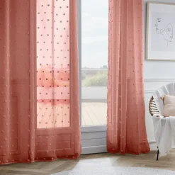 Voilage oeillets pompons (140 x 280 cm) Emie Terracotta