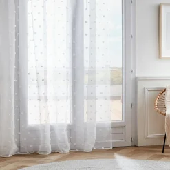 Voilage oeillets pompons (280 x 240 cm) Emie Blanc