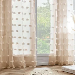 Voilage oeillets pompons (140 x 280 cm) Suzie Beige
