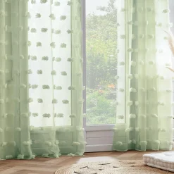 Voilage oeillets pompons (140 x 240 cm) Suzie Vert d'eau