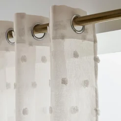Voilage oeillets pompons (180 x 240 cm) Emie Beige
